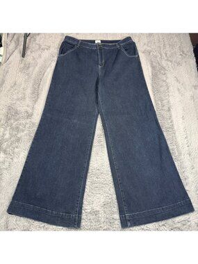 Wash Lab Jeans Women's 34x31 Blue Cotton Denim Wide-Leg Workwear Travel Stretch